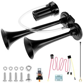 QWORK 12V Train Air Horn for Car 150db Super Loud Dual Trumpet Air Horn Kit with Compressor for Cars Trucks Boats Trains