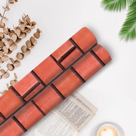 Yisen-Ocea Wallpaper Peel and Stick, Red Brick Wallpaper Wall Decor, Suitable for Bathroom Bedroom Livingroom Removable Mural 17.7 inches x 78.7 inches