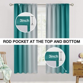 SimpleHome Ombre Room Darkening Curtains for Living Room, Rod Pocket Light Blocking Gradient Teal to Greyish White Thermal Insulated Window Curtains Drapes for Bedroom, 2 Panels, 52x63 inches Length