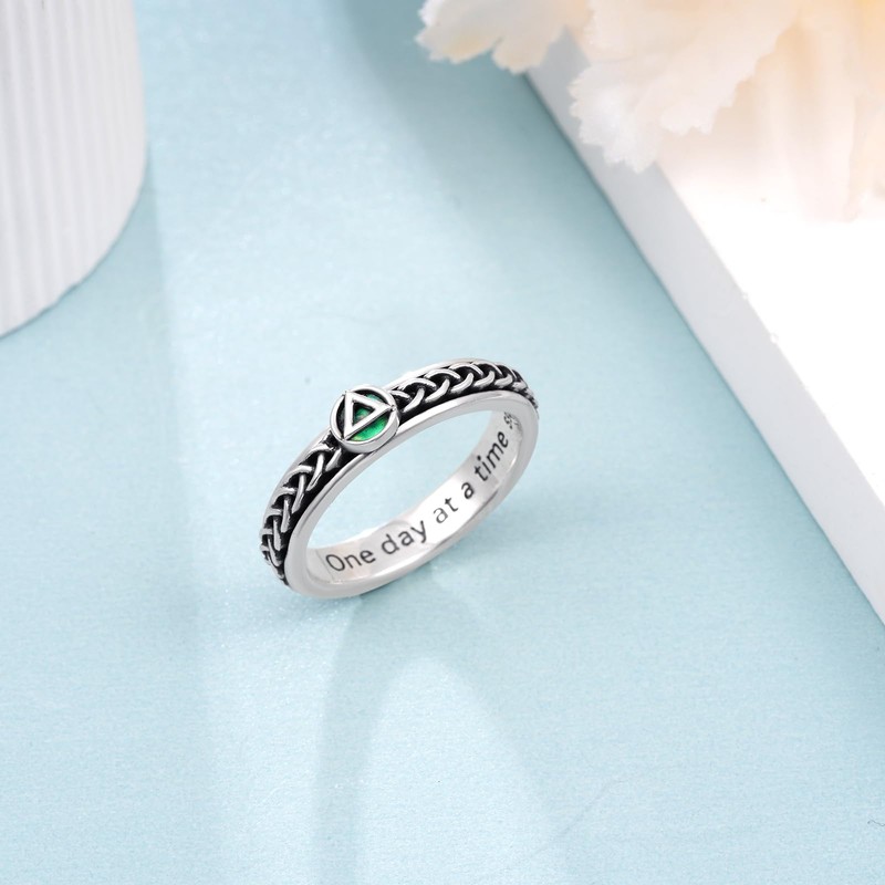 Zunxinsan Sobriety Ring 925 Sterling Silver anxiety spinner rings Sobriety