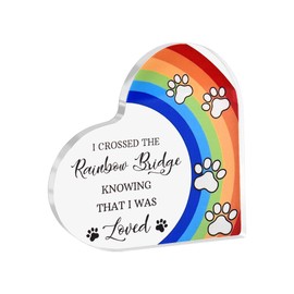 Pet Memorial Acrylic Desk Decor Loss of Cat Dog Sympathy Gifts for Women Men Heart Desk Plaques Dog Cat Mom Dad Bereavement Condolence Gifts for Pets Rainbow Bridge Desk Table Signs