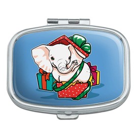 White Elephant in Present Gift Box Holiday Christmas Rectangle Pill Case Trinket Gift Box