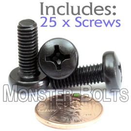 MonsterBolts - M6 x 16mm Phillips Pan Head, DIN 7985A, Alloy Steel, Black Oxide, 25 Pack