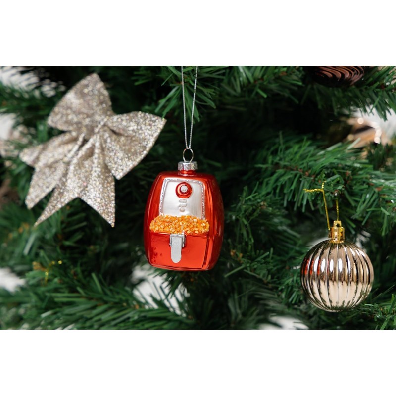 2pcs Blown Glass Air Fryer Ornaments for Christmas Tree
