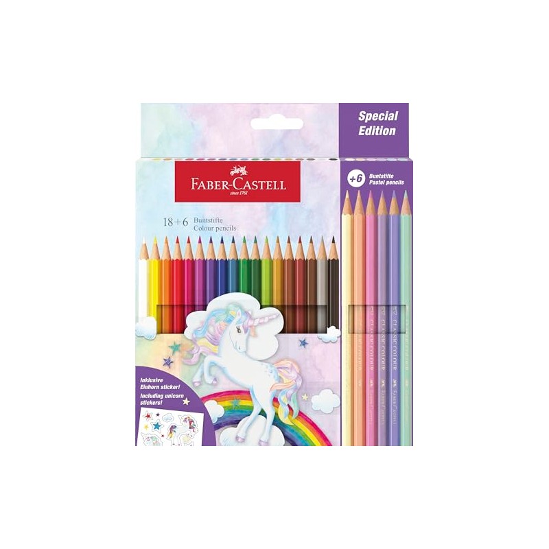 Faber-Castell Special Edition Unicorn 18 Colouring Pencils + 6 Pastel