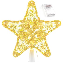 Christmas Star Tree Topper, Gold Star Light Battery Powered with Two Modes for Christmas Theme Decorations, Crystal, White Electric Tree Star