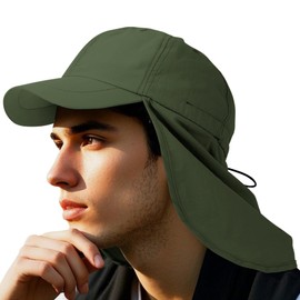 Adjustable Sun Protection Hat with Neck Flap Breathable Mesh Lining Outdoor Baseball Hat Waterproof Sports Cap for Adventures Activities Army Green