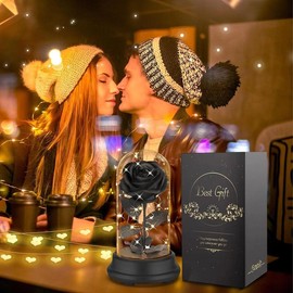 Forever Preserved Real Black Rose Flower Birthday Gifts for Mom Women,Valentines Gifts Black Eternal Flower Gifts for Valentine's Mothers Day Christmas Anniversary Birthday (Black) - Color: Black