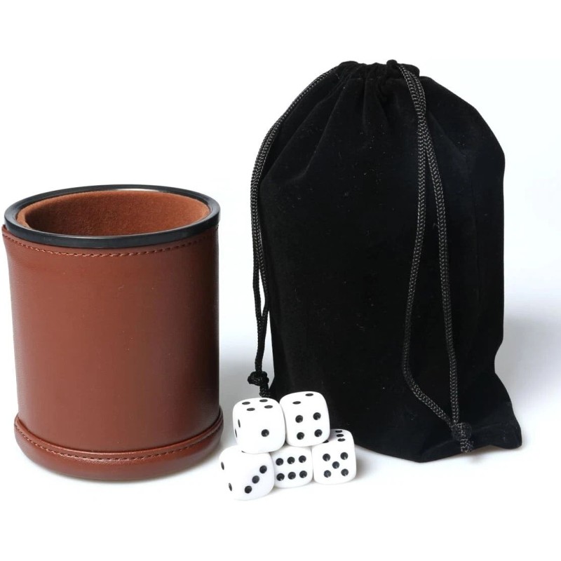 Leather Dice Cup Set Felt Lining Quiet Shaker with 5