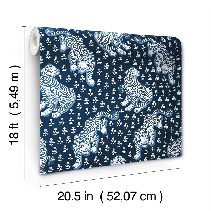 PrintFresh Navy Tiger Queen Peel and Stick Wallpaper,Blue