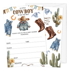 Gsauto Baby Shower Invitations for Boy, 25 Wild West Double-Sided Gender Reveal Invites with Envelopes, Cowboy Invitation Cards for Party Favor Decorations -A13