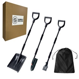 Supply Solutions 3-in-1 Collapsible Snow Shovel Kit for Car Emergency Driveway, Retractable Snow Shovel with Metal Edge, Portable Wide Shovel, Lightweight Snow Removal with Ice Scraper and Snow Brush