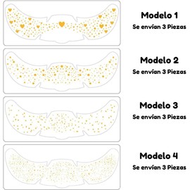 3pcs Tatuajes Temporales de Pecas con Purpurina Dorada, Pecas Glitter Faciales, Cuello, Clavicula, Para Fiestas, Festivales, Disfraz, Super Coquetas (Modelo 3)
