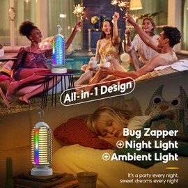 Bug Zapper with Marquee Light, Mosquito Zapper Indoor Outdoor, 4000mAh, Smart Auto On/Off Rechargeable Fly Zapper, Portable Waterproof Insect Killer for Home, Kitchen, Patio, Camping, Party - 2 Packs