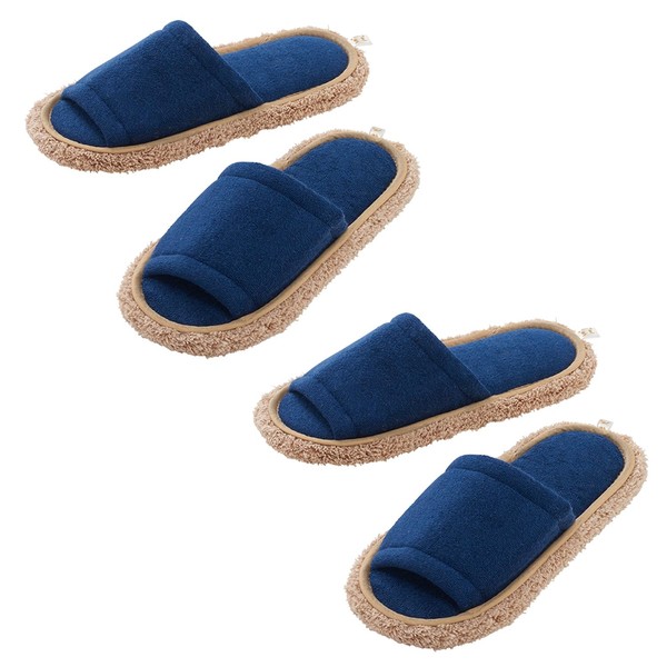 LEC Gekochi-kun Cleaning Slippers, NEO (2 Pair Set), Size M, Approx. 8.7 - 9.8 inches (22 - 25 cm), Navy Blue, Washable, Microfiber,