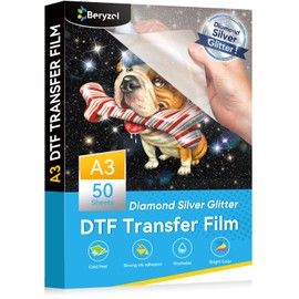 Beryzol DTF Silver Glitter Film Glitter Transfer Film: A3 50 Sheets (11.7" x 16.5"), Transfer Paper Coated with Glitter Powder for DIY Direct Print on T-Shirts Textile
