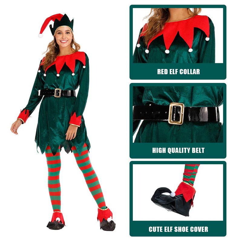 ReneeCho Women's Christmas Costume Elf Set, Medium