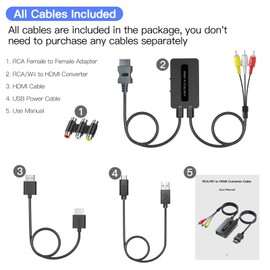 2 in 1 RCA/Wii to HDMI Dual Mode Converter, Support Aspect Ratio 4:3/16:9 HDMI, AV Composite RCA to HDMI Converter, HDMI Cable for Wii