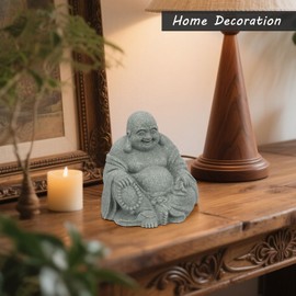 BEIZHAN Feng Shui Stone Buddha Statue,Sandstone Laughing Buddha Holding Beads & Money Bag, Bring Luck Wealth Charm Gift for Good Fortune, Peace & Prosperity