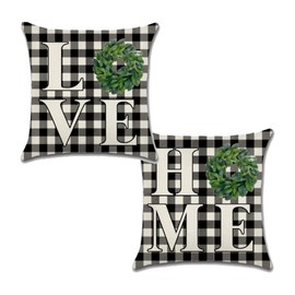 Holiday Depot Black & White Plaid Christmas Wreath, Cotton Linen Fabric Decorative Indoor Outdoor Throw Pillow Cover Set 18x18