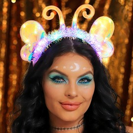 GRAEEN Light Up Butterfly Headband Led Glowing Fairy Hair Bands Flashing Rave Festival Hair Accessories for Wommen (Colorful, One Size)