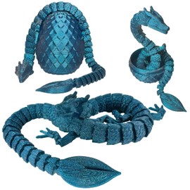 12" Flexi Dragon Fidget Toy - 3D Printed Articulated Dragon with Egg (Blue Sparkle)