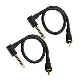 Seadream RCA to 1/4" TS Audio Cable, Right Angle Gold-Plated Connector, 90 Degree Angle 6.35mm TS Mono Male to RCA Male Audio Adapter Cable for Guitar,Amplifiers,Speaker 2-Pack, Black