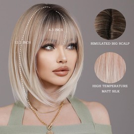 7JHH Blonde Wig Short Straight Wig Fluffy Cut Synthetic Hair Pockets Wigs Hair Tips Dyed White Hair Heat Resistant Suitable for Daily Use Party Wigs