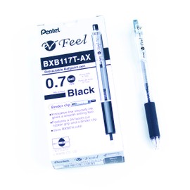 Pentel V Feel Retractable Ballpoint Pen, Everyday Writing, Office Supplies, School Supplies, 0.7mm Medium Point, Black Ink, Low Viscosity Ink Formula, BXB117T-A, Box of 10