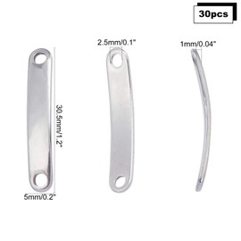 UNICRAFTALE About 30pcs Rectangle Links Stainless Steel Links 30.5mm Long Blank ID Tags Charm Connectors 2.5mm Hole Metal Charm Linking Pendant for Jewelry Making Stainless Steel Color