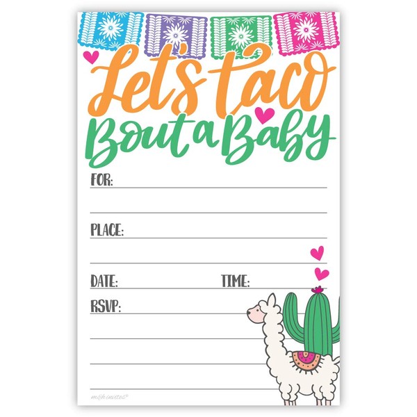 Taco Bout A Baby Shower Invitations (20 Count) with Envelopes - Llama and Cactus Fiesta Baby Shower Invites