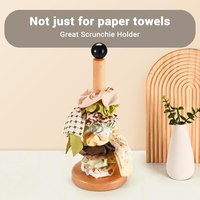 Paper Towel Holder, Wooden Kitchen Roll Stand (Black Ball)