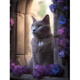 GOLDyyFROG Animal Diamond Painting Kits Art Beautiful Gray Cat for Adults, Diamond Art Paint by 5D Full Round Drill Gem DIY Craft for Home Wall Decor Gift 12x16 inch