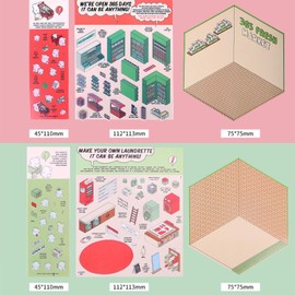 4 Set 3D House Stickers, 3D House Sticker, 3D Sticker Scene, DIY 3D House Stickers, Fun DIY Stickers Scene, Stickers for Kids, Cartoon Miniature House Landscaping Stickers, Coffee Stickers