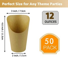 50 Pcs Disposable French Fries Holder, Paper Cups,12oz Paper French Fry Charcuterie Cups, Party Cups for All Charcuterie Snack Waffle Popcorn Sandwich Dessert Ice Cream