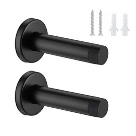 Heavy Duty Door Stopper, 2 Pack Matte Black Wall Mounted Door Stop, Black Doorstop Stainless Steel, Durable Door Stop for Skirting and Wall Protection, Modern Decorative Doorstop for Home and Office