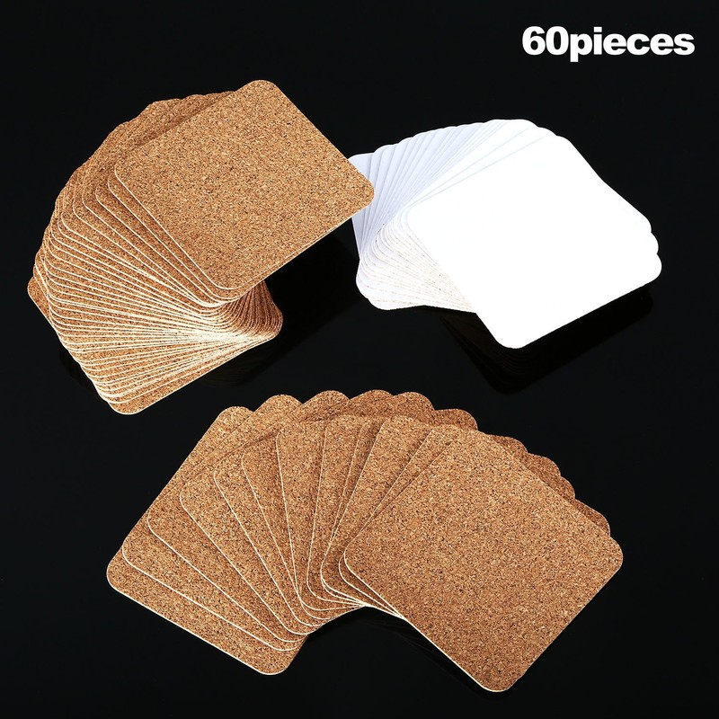 60 Pieces Self Adhesive Cork Coasters Squares/Round 4 x 4