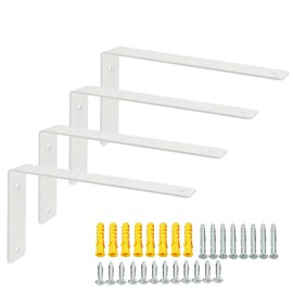 Alise Floating Shelf Brackets Heavy Duty L-Shaped Wall Brackets - White Angle Corner Braces for Shelves, Stainless Steel Reinforced Shelf Support Bracket for Wooden Boards 9x5 Inch,Pack of 4