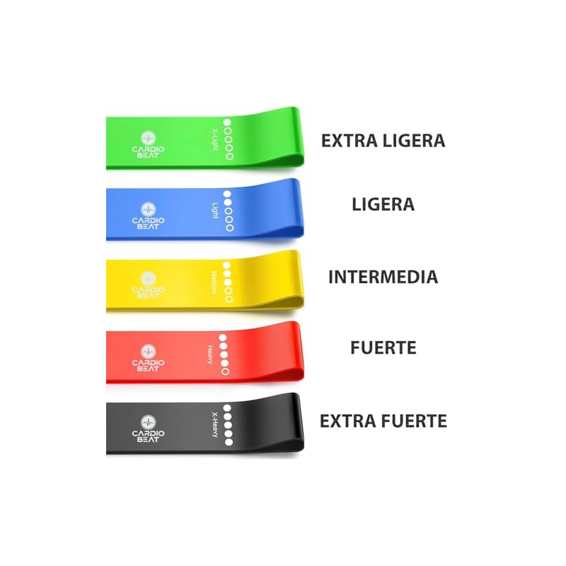 Genérico Cardio Beat Bandas de Resistencia, 5 Piezas, X-Light, Light,