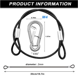 10 Pack 20 Inch(50cm) Safety Stainless Steel Tethers with 4 Pcs Spring Snap Hook Clips, Steel Wire Cable with Loops Vinyl Cover Coated Short Rope Lanyard Lock Safety Tether Chains, 2 Colors