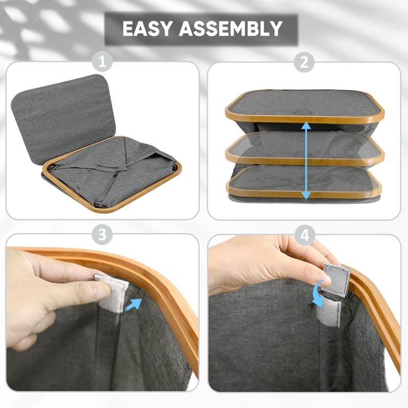 BALEINE Laundry Hamper with Lid, Tall Laundry Baskets with Bamboo