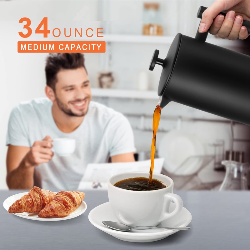 Secura French Press Coffee Maker with 3-Layer Stainless Steel Filter,