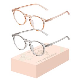 LEXNHOM Blue Light Glasses for Woman, Blue Light Blocking Glasses Lightweight Round Frame in Grey and Champagne for Computer Gaming TV Phone Screen,Eye Strain,UV Protection Birthday Gift-2 Pack