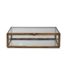 Creative Co-Op Brass and Glass Display Box with Scalloped Edges, Antique Finish