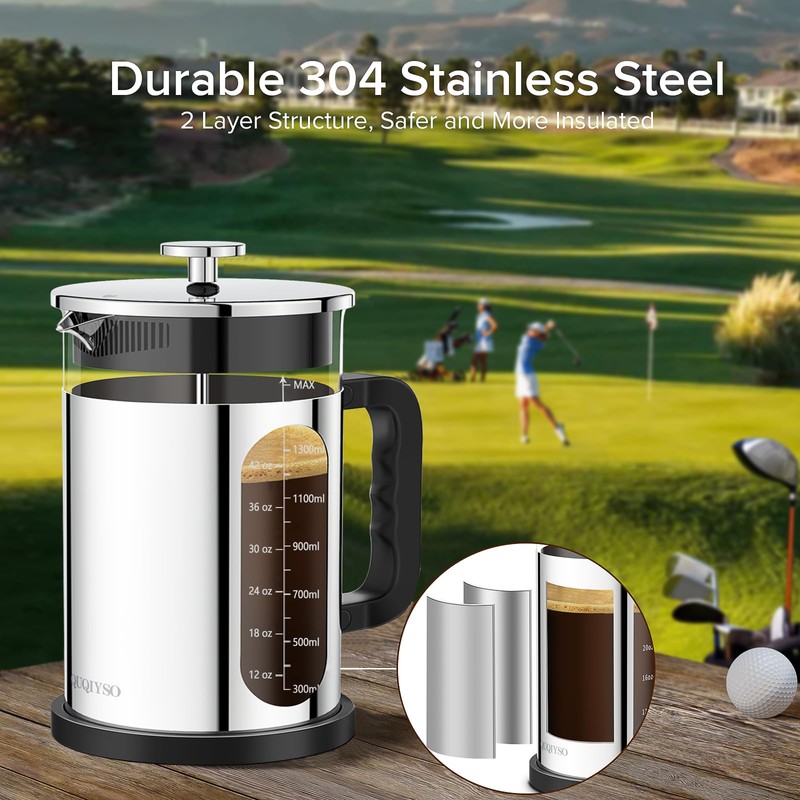 QUQIYSO French Press Coffee Maker 51oz 304 Stainless Steel French