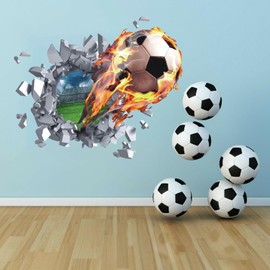 TOARTI 3D Wall Sticker Football, 62 x 47 cm, Breakthrough Wall Sticker for Children's Room Boys, Colourful Football Wall Picture, Wall Sticker Boy Teenager, Arena Wall Door Sticker Poster, Wall