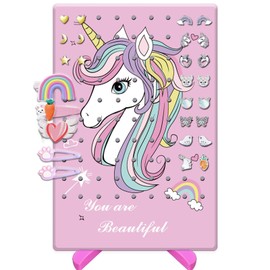 RORANIC Unicorn Earring Holder for Girls,Nursery Decor Earrings Organizer Jewelry Display Stand,Earring Rack with DIY Wood Dowels for Earrings Necklaces Bracelets and Rings (Rainbow Unicorn)