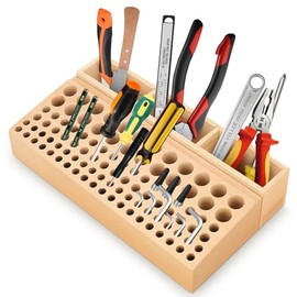 Leather Working Tool Holder, 98 Holes Wooden Storage Rack Leather Craft Tool Holder Box Hand Work Holder Stand Organizer for Leather Working Making Punch Tools Organizer Storage (98 Holes)