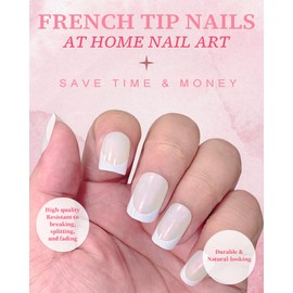 AddFavor French Tip Press on Nails Short Square Nail Tips,120pcs White French Nails Press on Acrylic Artificial Glitter Nude Fake Nails with Adhesive Tab for Women