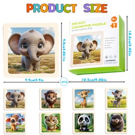 Mini Puzzle Children's 8 Pieces, Mini Puzzle Children's Puzzle from 3 Puzzle Wooden Years Educational Toy Children's Puzzle from 2 3 4 5 Years Boys Girls Wild Animals